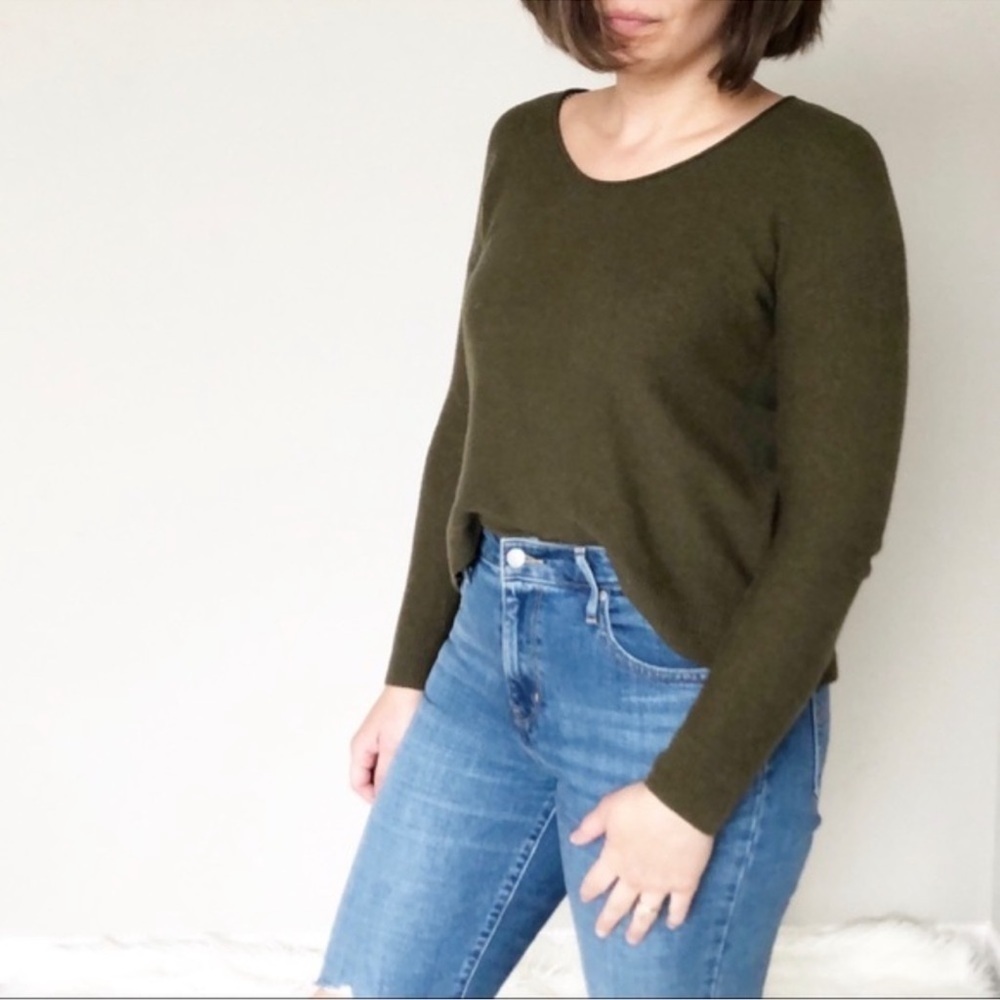 Madewell Kimball Pullover Sweater V Neck Dark Green Color Merino Wool Size Large